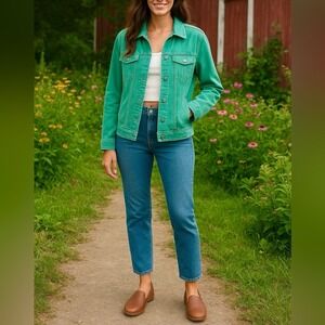 Gap Women's Mint Green Western Corduroy Faux Fur Lined Button Up Jacket